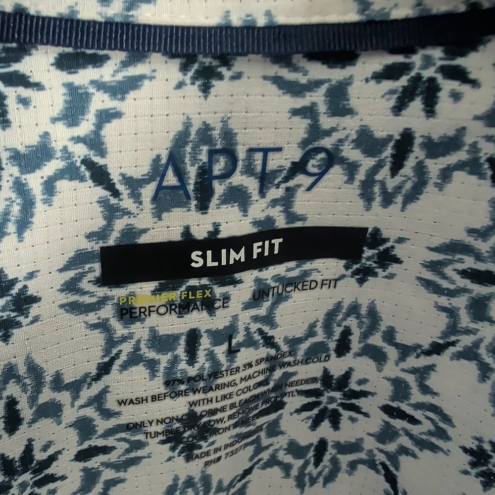APT 9 Mosaic Pattern Performance Slim Fit Button Up Shirt Blue White Size L - Picture 6 of 8